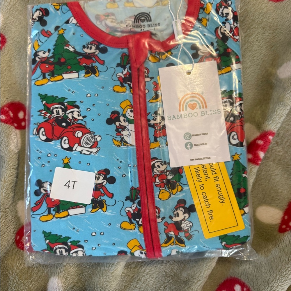 Bamboo Bliss Kids One Piece Footie - Blue with Red Trim
